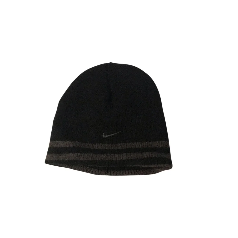 Nike Youth Beanie Hat Black Two Stripe Logo Winter Knit‎ Cap